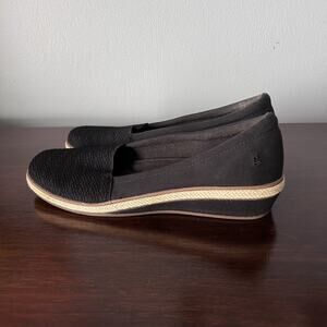 Grasshoppers Shoes Womens 8.5 M Cleo Casual Slip On Wedge Loafer Black Fabric